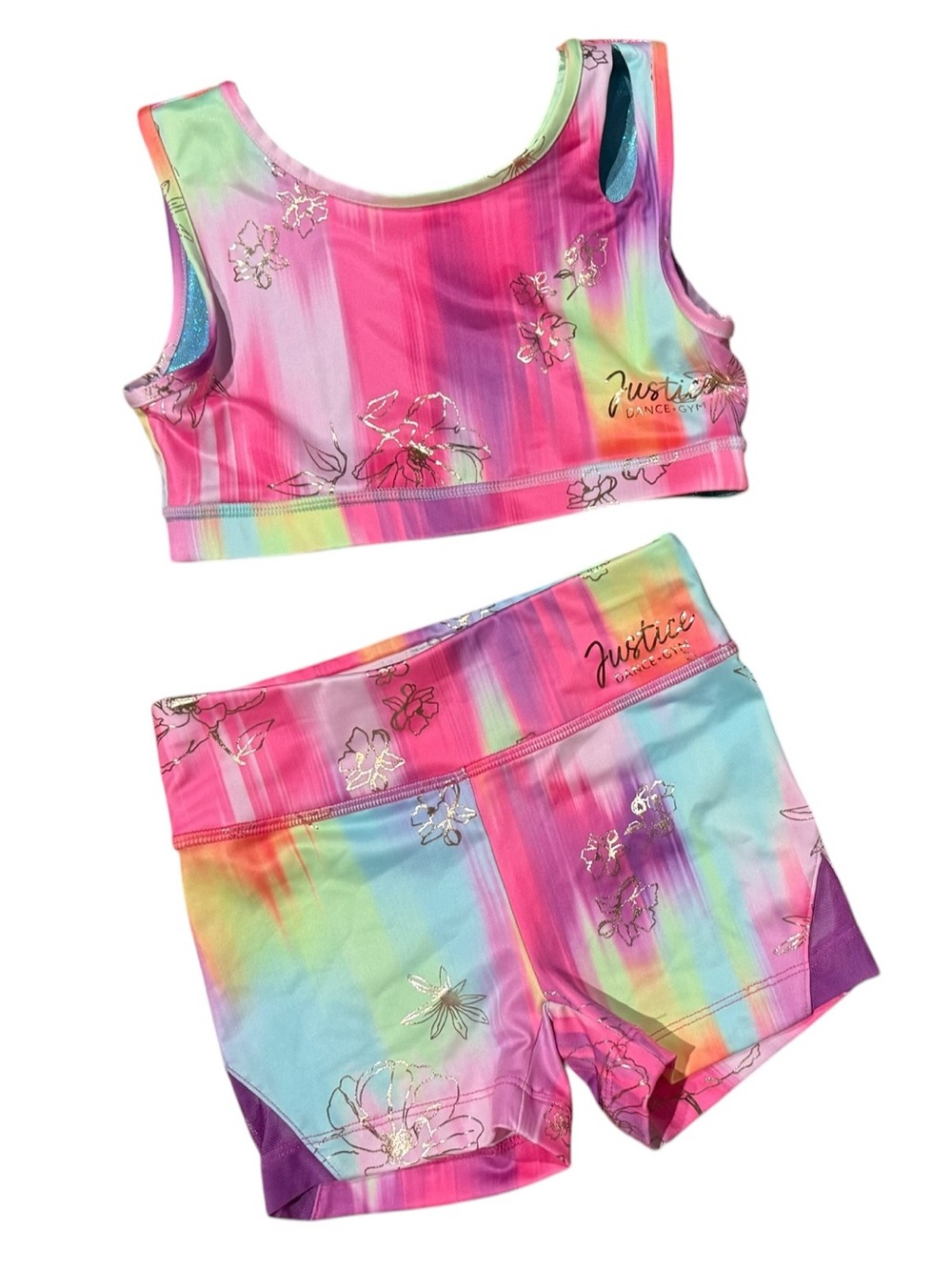 Justice Dance & Gym Girls Rainbow Tie-Dye Activewear Set Size Small 7/8